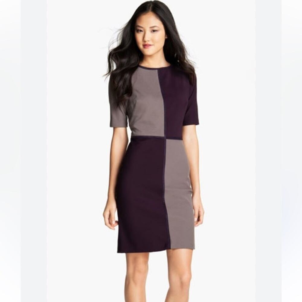 Suzi Chin for Maggy Boutique Purple Colorblock Sheath Dress Size 12